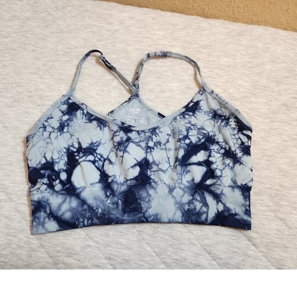 Pro-Fit Seamless Womens Activewear Flow‎ Y IV Blue Tie Dye Sports Bra Size Large